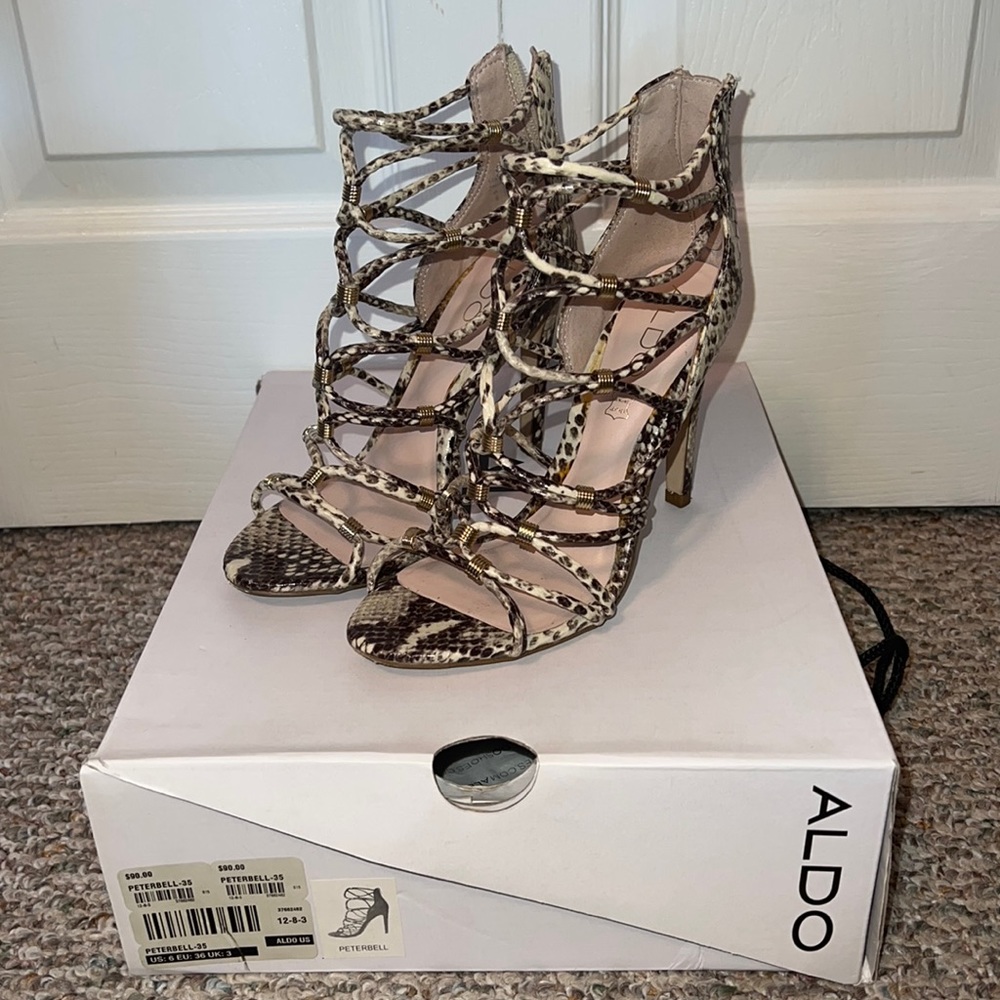 Used Aldo Peterbell Heels Faux Leather “Snakeskin” Pattern SZ 6